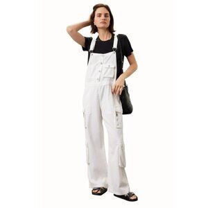 BLANKNYC  White Denim Cotton Overalls Utilitarian Vibe Relaxed Adjustable Small